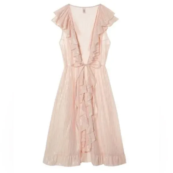 Victoria's Secret Dream Angels Sheer Satin Ruffle Kimono Robe Pink‎ & Rose Gold - Image 3