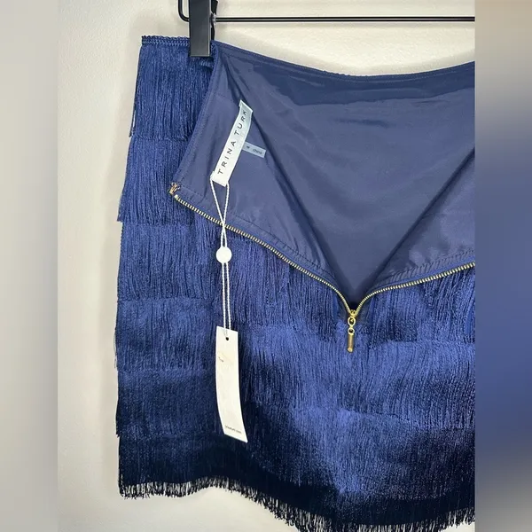 NEW Trina Turk Zazzy Fringe Flapper Mini‎ Skirt in Indigo Art Deco Roaring 20s - Image 5