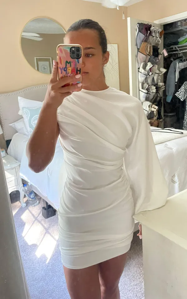 Single Sleeve White Dress - Image 4