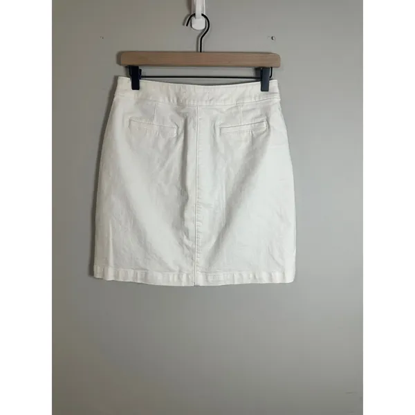 LOFT White Button Front Denim Mini Skirt Size 2 Cotton Stretch A-Line Casual - Image 6