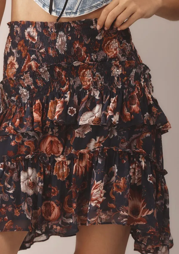 Anthropologie Asymmetrical Smocking Ruffles Mini Skirt, Size S - Image 4