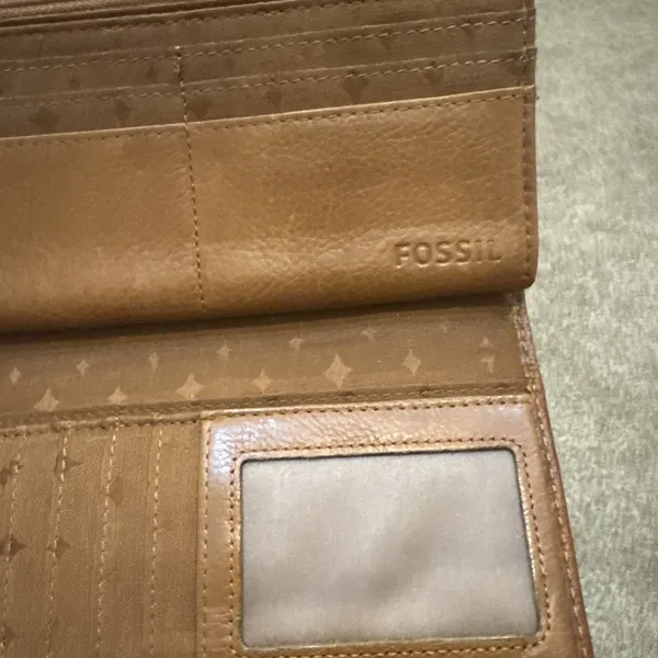 Fossil Brown Leather Continental Wallet Turn Lock Zip Coin Pocket‎ Trifold - Image 6