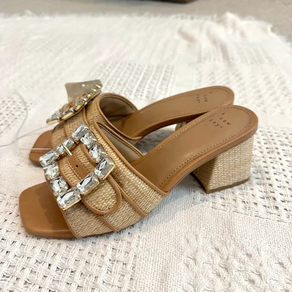 A New Day 7.5 raffia embellished buckle block heel sandal 3648 - Image 6