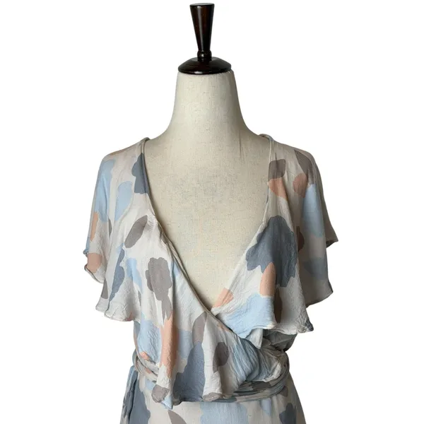Free‎ People Faye Printed Wrap Maxi Dress Women S Cream Gray Flowy Boho Cottage - Image 4