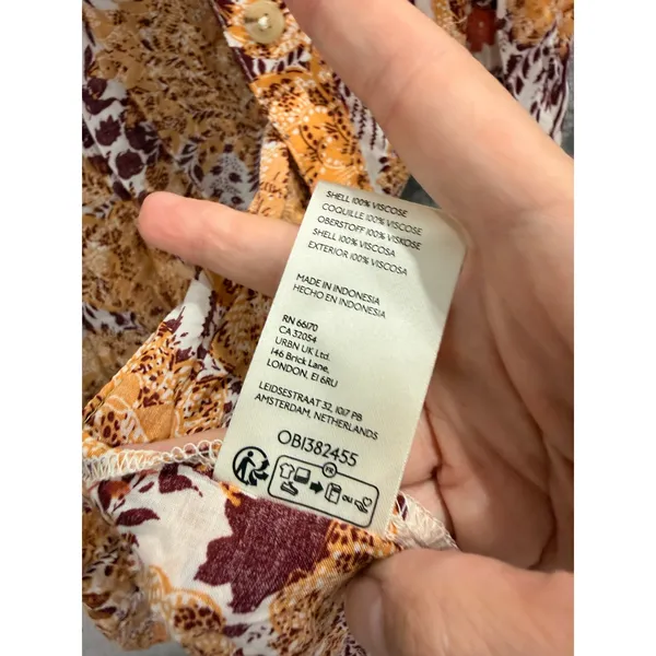 Pilcro Women Button Down Large Orange Floral Paisley Long Sleeve Boho Top - Image 8