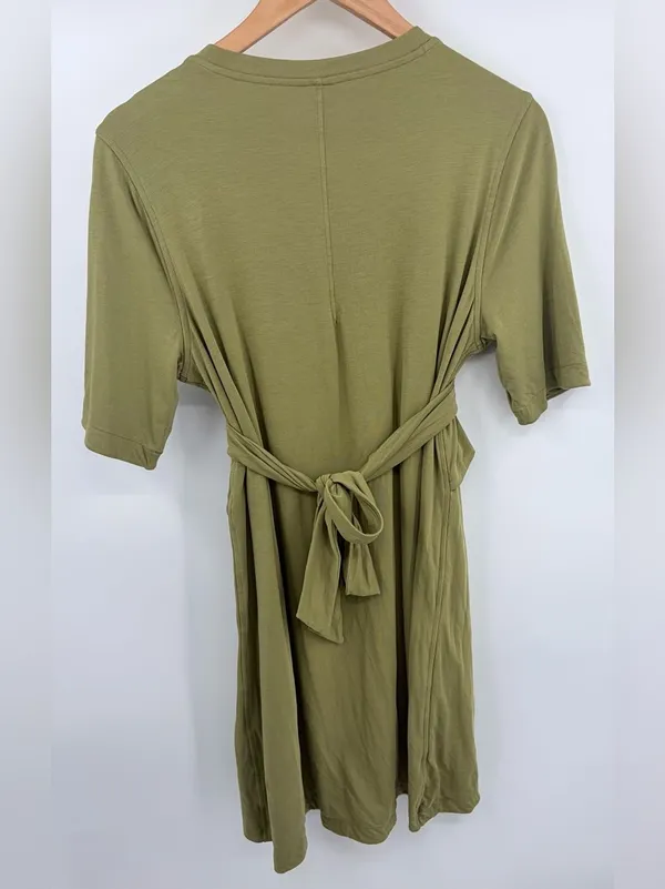 Lululemon cotton wrap front t-shirt dress bronze green women’s 10 Athleisure - Image 6