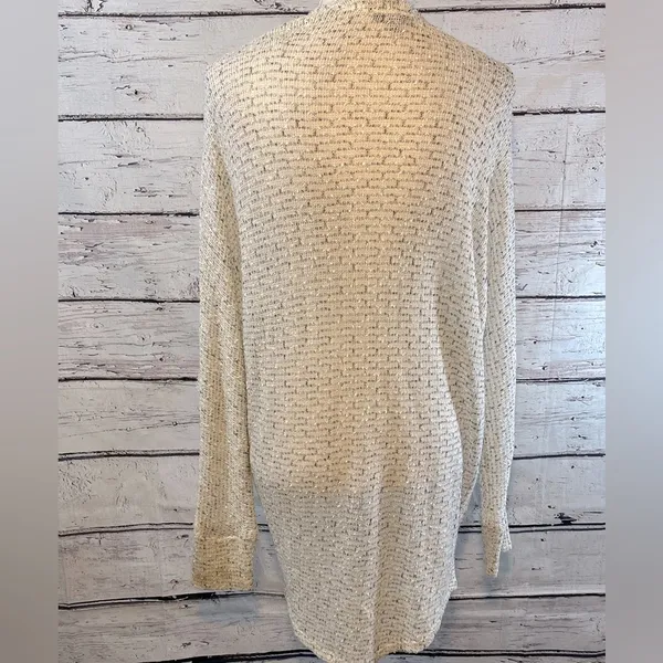 FRESHMAN Open Front Cardigan Loose Knit White/Black-Medium - Image 2