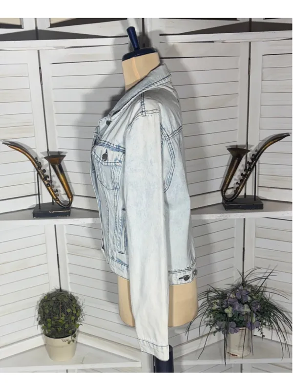Stoosh vintage denim jacket acid wash grunge 90s Y2K flap pockets cotton rocker - Image 4