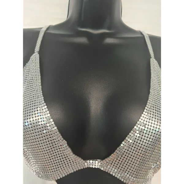 NBD Heera Gown Ivory White Chainmail Silver Metallic Cut Out Maxi Dress Size S - Image 5