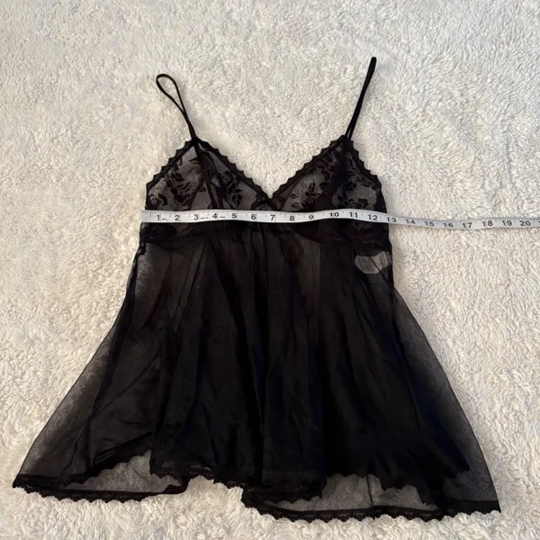 Womens Y2K Sheer Trim Floral Black Whimsigoth Babydoll Coquette M Made in USA - Image 3