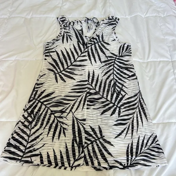 Pacific Beach Womens Small White Blue Tropical Sleeveless Cover Up‎ Dress Tie - Image 8
