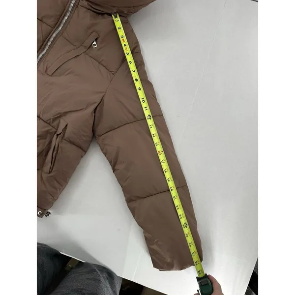 Shein Puffer Coat Jacket Sz L Brown Minimalist Trendy High Neck Normcore - Image 11