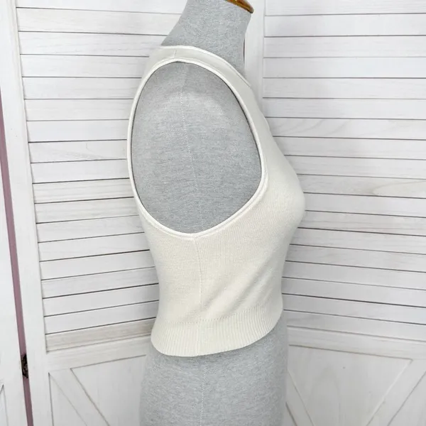 Pretty‎ Little Thing Ribbed Knit Racer Back Crop Tank Top Cream Medium - Image 3