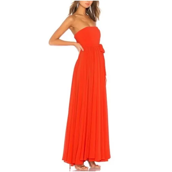 Michael Costello x REVOLVE Strapless Maxi Dress Orange Red Pleated Gown Small - Image 2