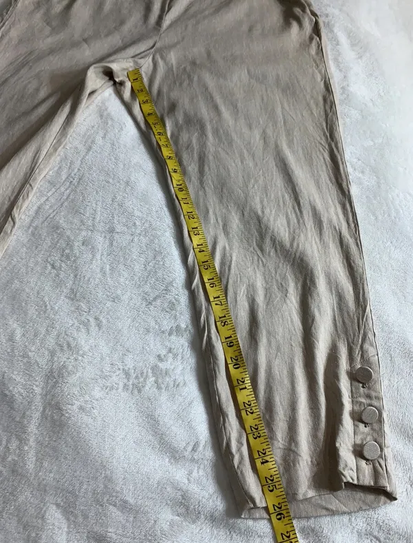 J Jill Linen Stretch Flat Flat Front Beige Pants Elastic Waist Large - Image 6