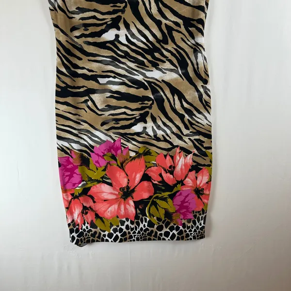 Cache‎ Vintage Womens Tiger Floral Print Midi Dress Brown Pink Sleeveless Size M - Image 9