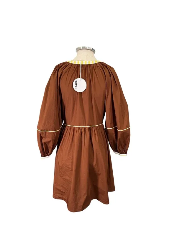 NEW Staud Demi Puff Sleeve Contrast Trim Poplin Mini Dress Size XS - Image 5