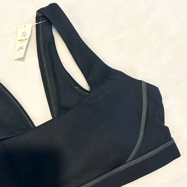 NWT Offline by Aerie Black with Gray Stitching Goals Padded Sports Bra - Size: M - Image 5