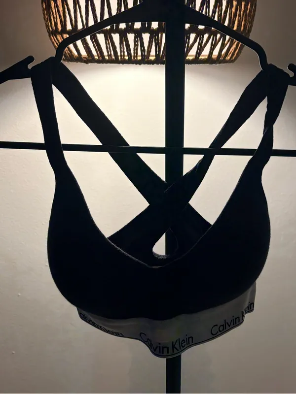 Calvin Klein Black Bralette with Silver Logo Band - Image 2
