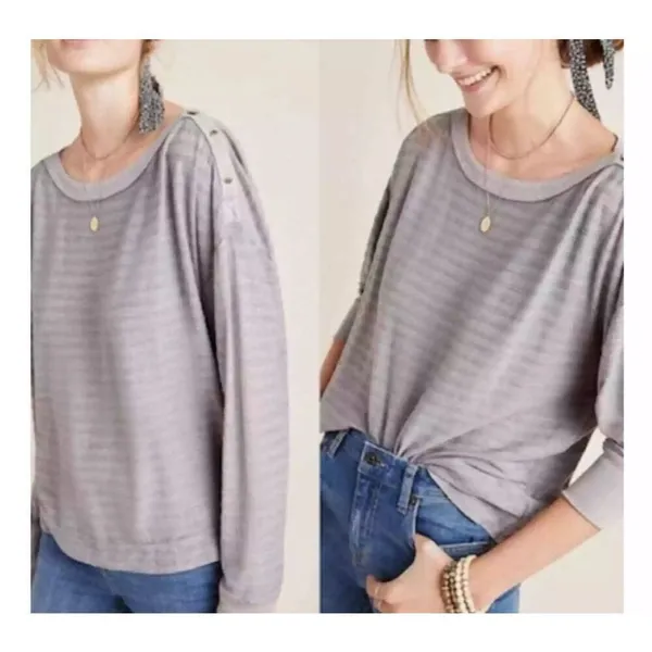 Anthropologie Delilah Button‎ Shoulder Top Gray Minimalist Sz XL - Image 2