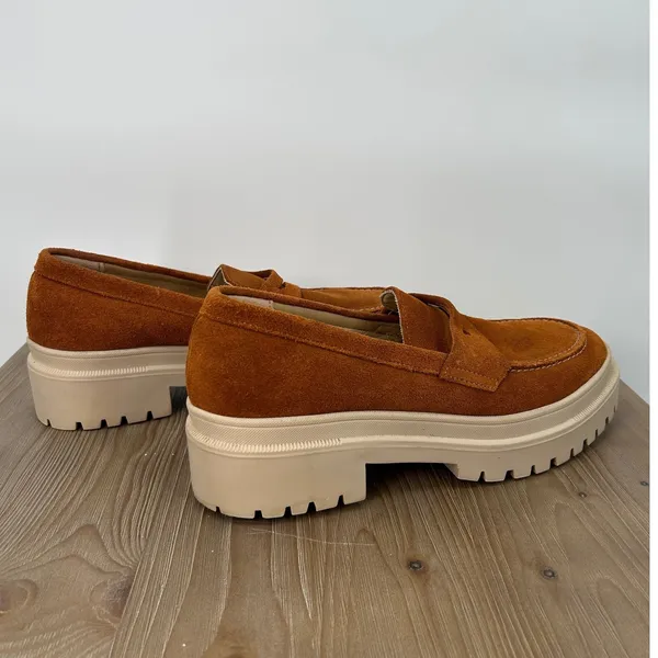 Patina Womens Chunky Brown Suede Leather Lug‎ Sole Penny Loafers Size 11 - Image 2