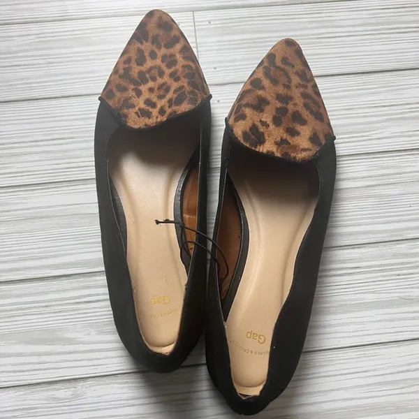 Gap Women’s Black and Animal Print Pointed Toe D’Orsay Ballet Flats Sz 7 - Image 8