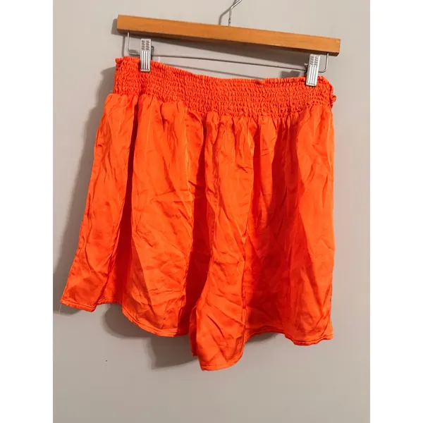 Aerie Flowy Smocked Waist Shorts Womens XL Orange Satin Feel Drawstring - Image 4