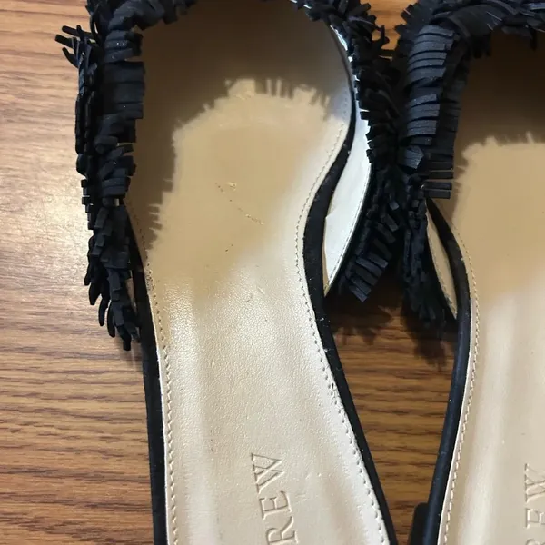 J. Crew Loafer Black Suede Fringe Slip-On Mules Women’s Pointed Flats Size 8.5 - Image 4