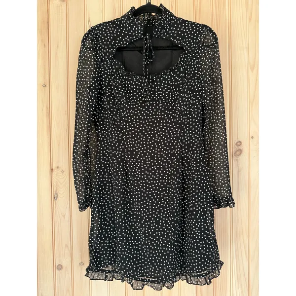 NWT Women's Heart Neck Long Sleeve Polka Dot Cocktail Mini Dress Sz Medium - Image 4
