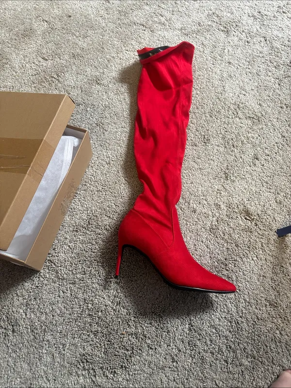 Elizabeth Tang cherry Red Over-the-Knee Stiletto Boot with Pointed Toe size 7.5 - Image 8