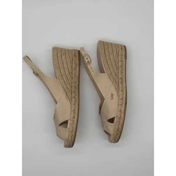 Viscata Espadrille Wedge Sandals Womens 40 US 8.5-9 Beige Canvas Slingback Spain - Image 3