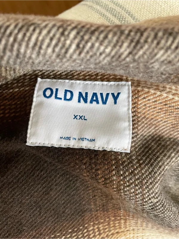 Old Navy Oversized Plaid Faux Wool Shacket Jacket Brown Cream XXL - Image 2