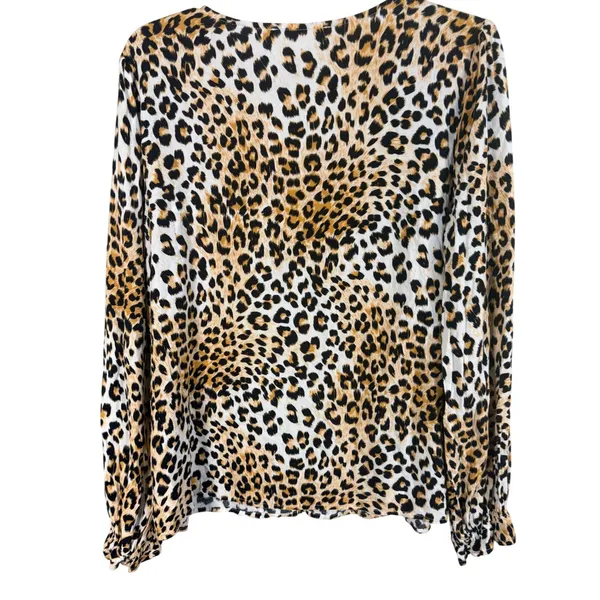 Savanna Jane Leopard Floral Embroidered Blouse Womens L Tan Black Excellent Boho - Image 2