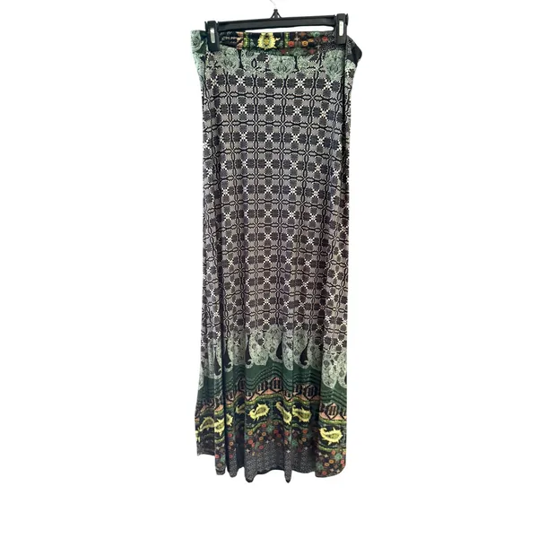 SJ Boho Large Black Green‎ Paisley Geometric Print Strapless Midi Made in USA L - Image 2