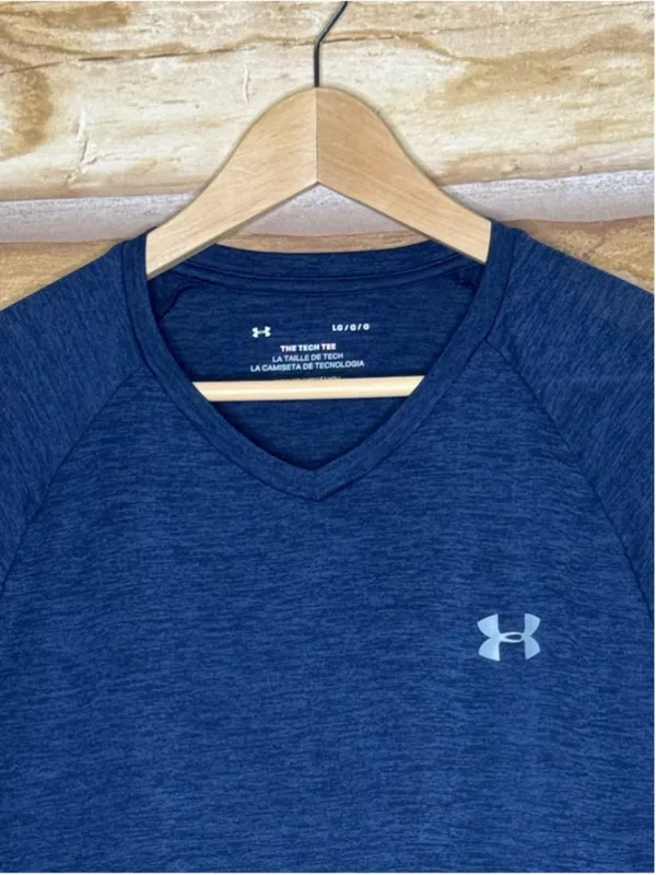 Under Armour Navy V-Neck Short-Sleeve Tech Tee size large - Image 3