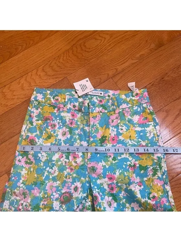 Zara High-Waisted Retro Floral Kick Flare Linen Pants Disco Cottagecore Sz 4 - Image 15