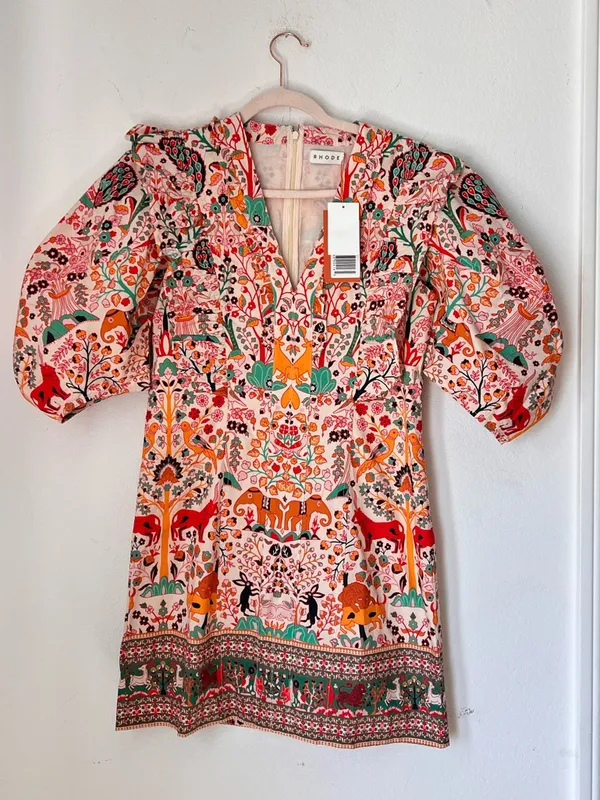 NWT Rhode Millie Mini‎ Dress Aura Jungle Print 100% Organic Cotton Size 2 - Image 4