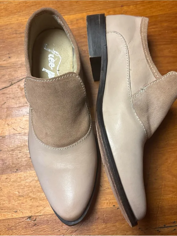 Free People Taupe and Light Brown Suede Leather Slip-On Loafers size 38 - Image 2