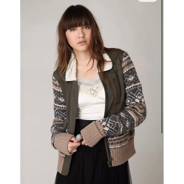 We The Free Fairisle Bomber Jacket Size XS Wool Cotton Utility - Image 2