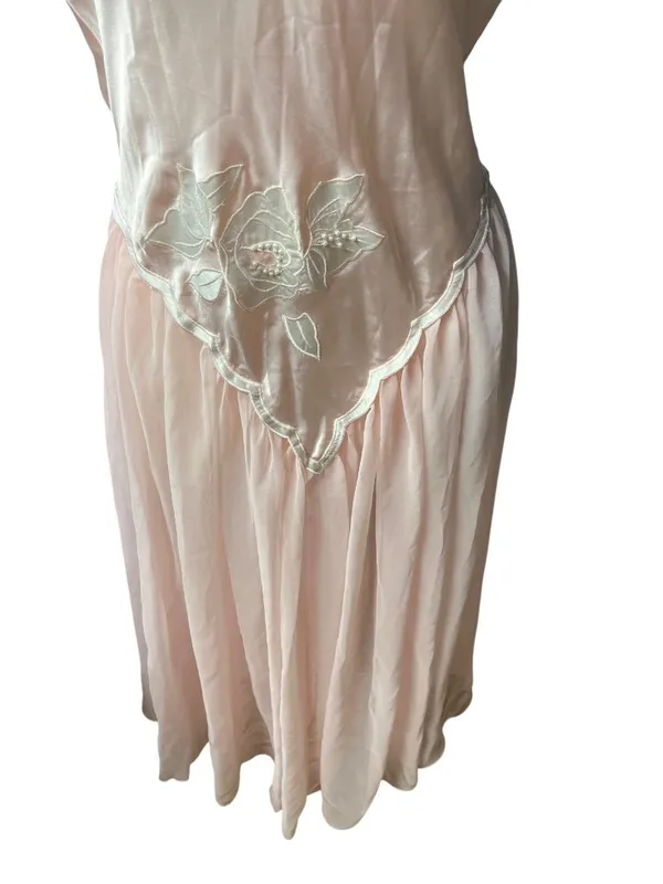 Vintage Victorias Secret Pink Satin & Sheer Embroidered Nightgown Slip Dress M - Image 4