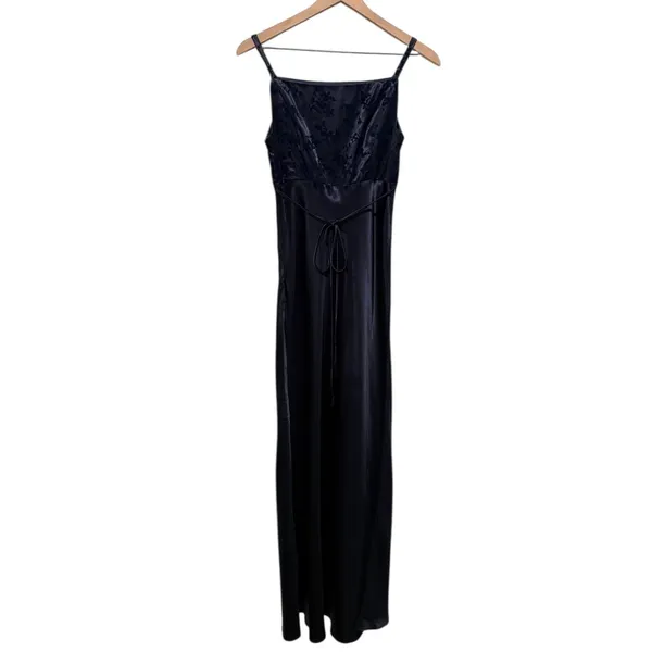 Vtg Y2K‎ Rampage Dark Blue Satin Maxi Slip Dress Sz 7 Whimsigoth Glitter USA 90s - Image 2