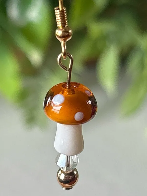Handmade Orange Mushroom + Hematite Drop Earrings in silver - Image 3
