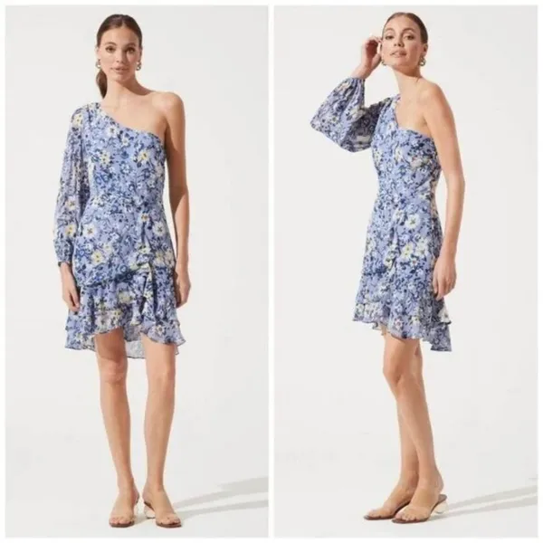 ASTR The‎ Label Floral One Shoulder Ruffle Mini Dress Fairy Womens Size Small - Image 2