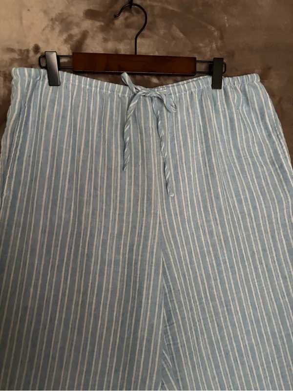 HG Wide Leg Linen Blend Pants Light Blue Stripe Women’s Size XL - Image 5