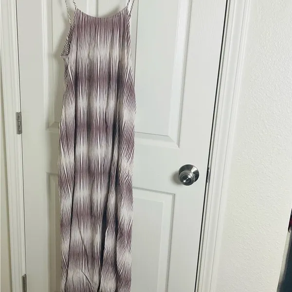 A New Day Brown & Cream Striped Maxi Dress | Boho Ikat Print Sleeveless L/XL - Image 2