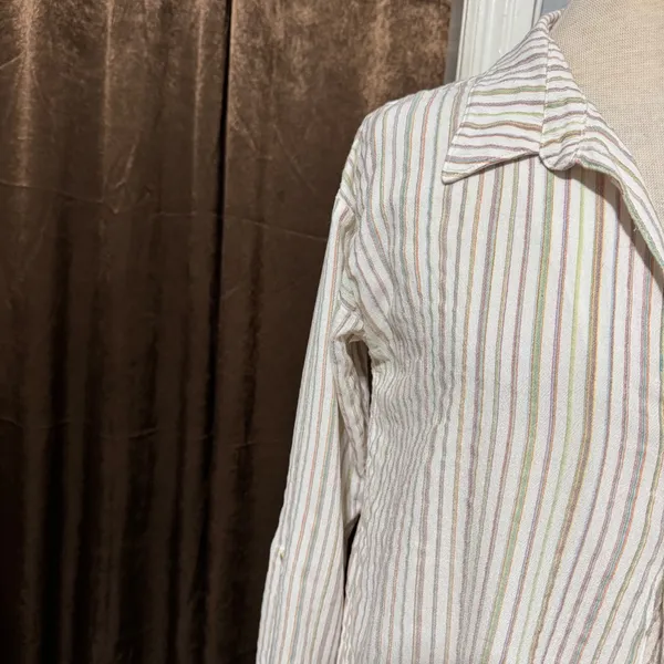 Free People Striped Tunic Shirt‎ Womens XS Long Sleeve Boho Split Neck Pullover - Image 12