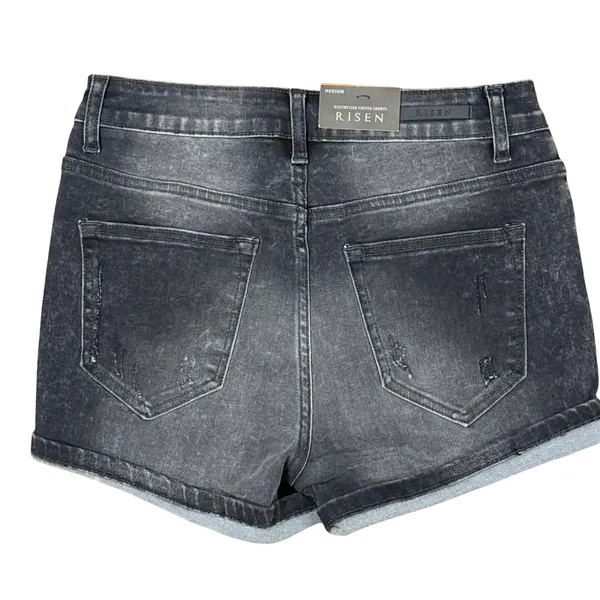 RISEN Women's‎ Medium Distressed Cuffed Denim Shorts Button Fly - Image 3