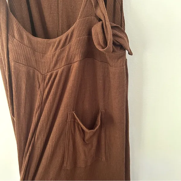 Free People Beach Wide Leg Overalls With Waist Tie Chocolate Brown NWT - Image 10