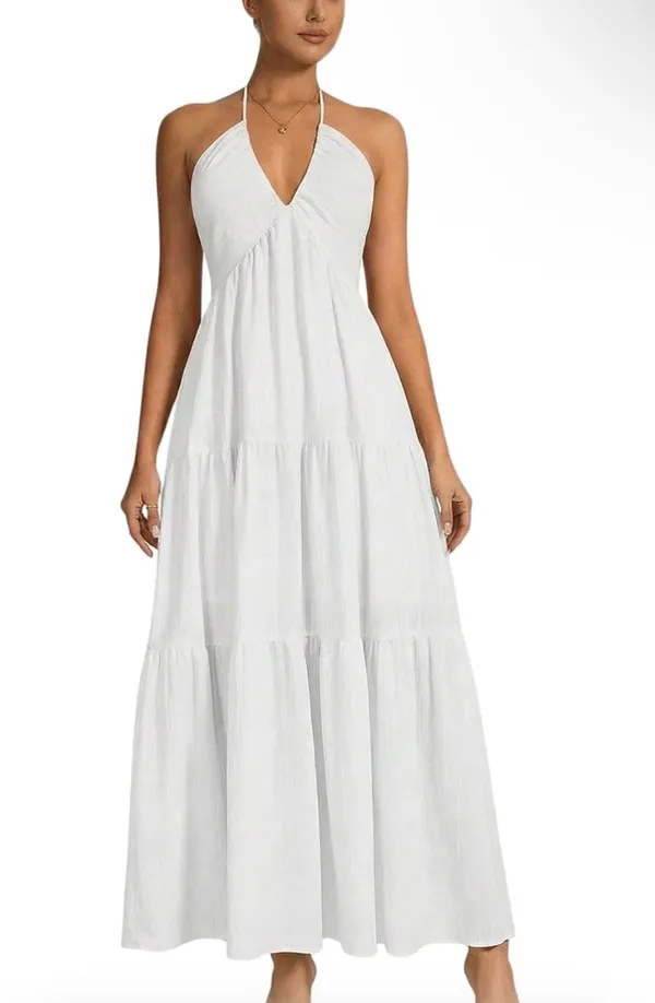 White Halter Maxi Dress Size M - Image 3