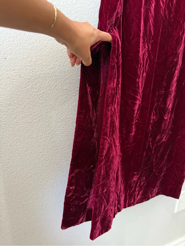 Vintage Alex Colman Burgundy Velvet Maxi Skirt Side Slit Whimsy Goth Y2K Size XS - Image 6